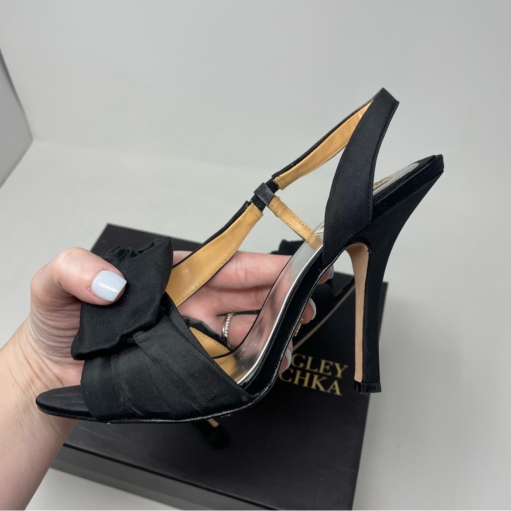 Badgley Mischka Black Lanah Open-Toe Pumps Size 7.5 - Picture 3 of 12
